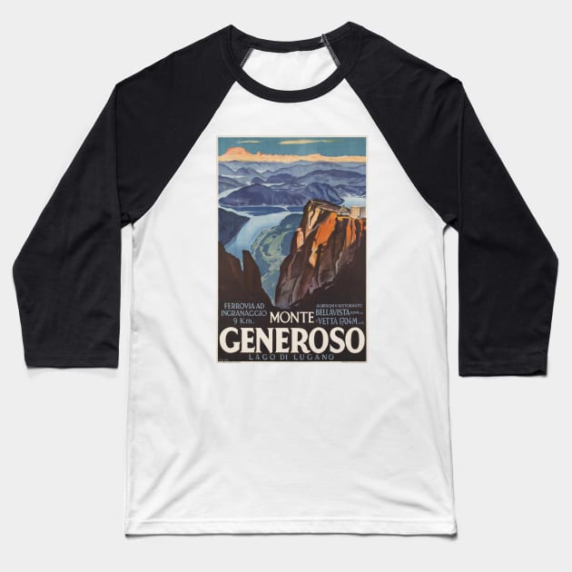 Monte Generoso, Travel Poster Baseball T-Shirt by BokeeLee